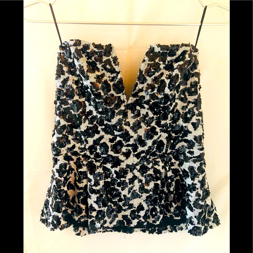 GUESS Brand Gently Used Bustier Corset Top Leopard Sequin Peplum size Large L